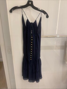 Melissa Odabash Navy Blue Spaghetti Strap Button-Front Swimsuit Coverup Sundress